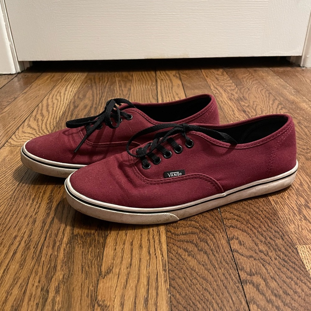 Burgundy Vans, woman size 8.5, men’s size 7